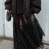 High Waist Black Sexy Lace Sheer Skirt