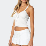 Faux Two Piece Bow Lace Sweet Crop Top