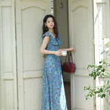 V-Neck Ruffled Midi Floral Dress