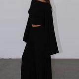 Solid Knit Flowly Long Sleeve Robe Three Piece Set