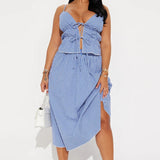 Backless Crop Top Lace - up Bandage Skirt Set