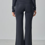 Solid Fitted Foldover Soft Pants