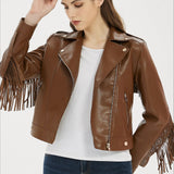 Faux Leather Tassel Biker Jacket