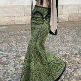 Lace Color Block Low Rise Mermaid Maxi Skirt