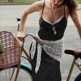 Polka Dot Lace Trim Cami Maxi Dress