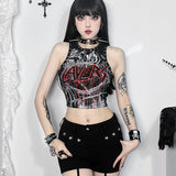 Gothic Retro Rivet Print Graphic Crop Top