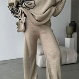 Casual Round Neck Knit Sweater with Pants Two Piece Set