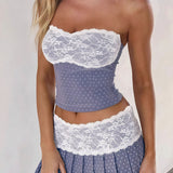 Lace Polka Dot Print Crop Tank Mini Skirt Set