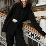 Knit Ribbed Collar Long Sleeve Loose Two Piece Set