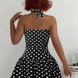 Vintage Polka Dot Halter Bodycon Mini Dress