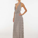 Floral Halter Neck Backless Bodycon Maxi Dress