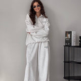 Letter Print Half-Zip Hoodie Loose Straight Pants Two Piece Set