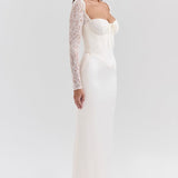 Long Sleeve Lace Satin Maxi Dress