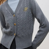 Chic Embroidered Cable Knit Cardigan