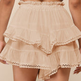 Ruched Tiered Ruffle Hem Elastic Waist Skort