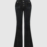 Stylish High-Waisted Patchwork Flared Jeans