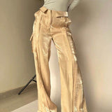 Golden Years Glitter Fabric Drawstring Waist Pocketed Wide Leg Pants