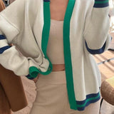 Simple Color Block Striped Relaxed Knit Cardigan