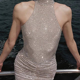 Luxury Rhinestone Sparkle Backless In-Stock Party Dress