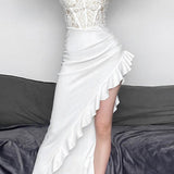Lace Ruffle Hem Bodycon Cocktail Dress