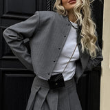 Elegant Preppy Blazer Mini Skirt Two Piece Set