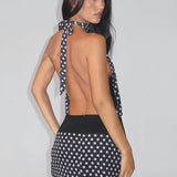 Polka Dot Halter Backless Chiffon Bodycon Mini Dress