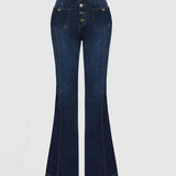 Stylish High-Waisted Patchwork Flared Jeans