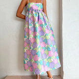 Beautiful Temperament Printed Strapless Backless Swing Dress
