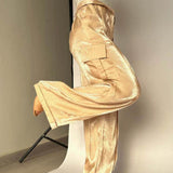 Golden Years Glitter Fabric Drawstring Waist Pocketed Wide Leg Pants