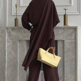 Vintage Chic Lapel Scarf Top & Wide Leg Pants Two Piece Set