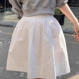 High Waist Pleated Waistband Solid Tulip Vintage Youthful Mini Skirt