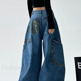 Leopard Spliced Vintage Wide Leg Jeans