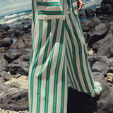 Beach Style Striped Drawstring Wide Leg Pants
