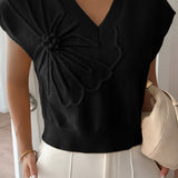 Deep V Solid Knit Short Sleeve Sweater