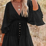 Lace V-Neck Ruffle Mini Boho Dress
