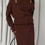 Chic Knit Vest & Bodycon Skirt with Belt Three Piece Set