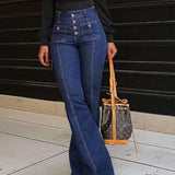 Stylish High-Waisted Patchwork Flared Jeans