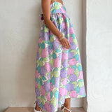 Beautiful Temperament Printed Strapless Backless Swing Dress