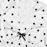 Polka Dot V-Neck Puff Sleeve Waist Tie Bodycon Maxi Dress