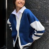 Simple Color Block Striped Relaxed Knit Cardigan