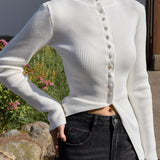 Fitted Button Up Knit Sweater