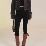 Cropped Denim Military Jacket