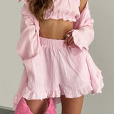 Ruffled Loose Casual Long Sleeve Three Piece Set