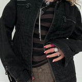 Double Zipper Denim Cargo Jacket