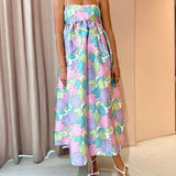 Beautiful Temperament Printed Strapless Backless Swing Dress