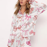 Bow Printed Button Pants Set