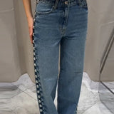 Beaded High Waist Straight Leg Jeans