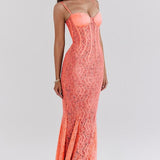 Lace Backless Spaghetti Strap Maxi Dress