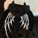 Retro Devil Wings Letter Printing Zipper Hoodie