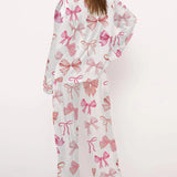 Bow Printed Button Pants Set